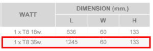 ขนาด โคมกันฝน 1x36W